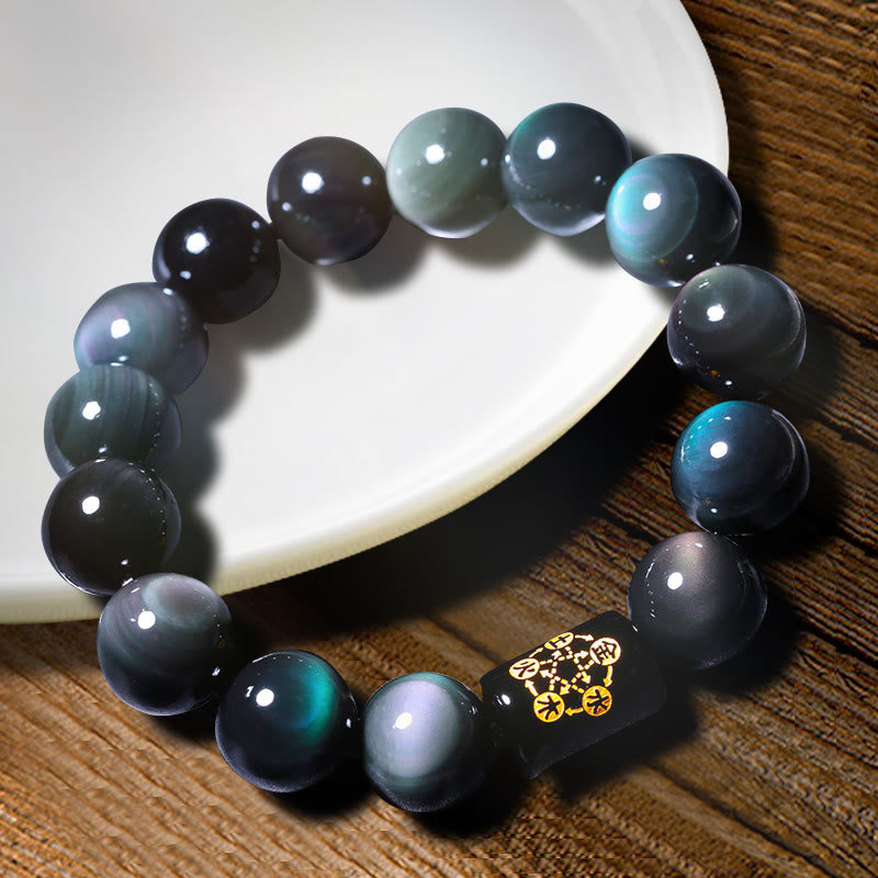 Buddha Stones "Sending Balance and Protection" Rainbow Obsidian Bracelet Includes Gift Message Card - image 15