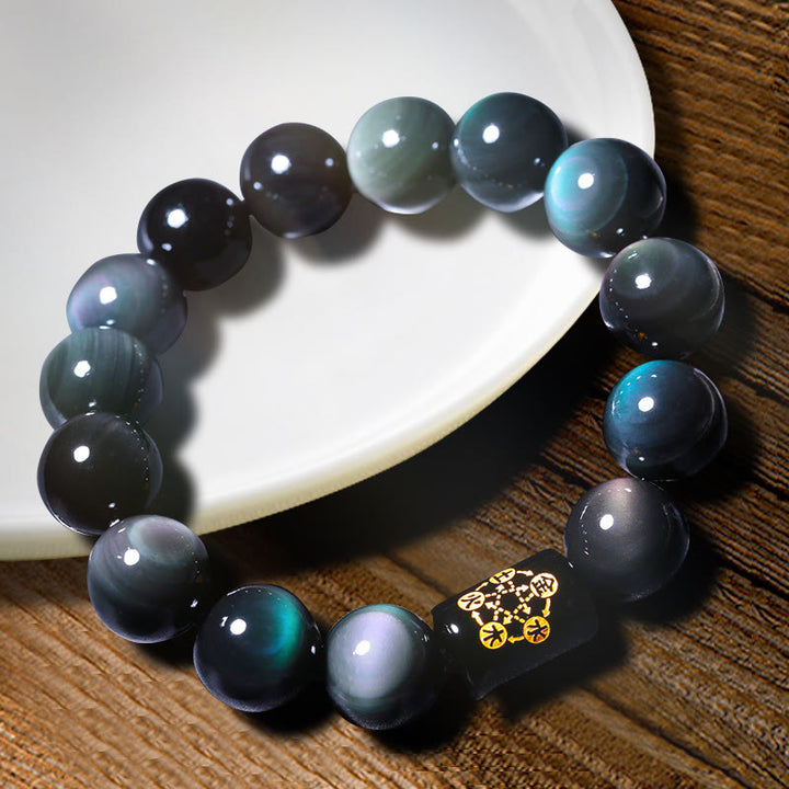 Buddha Stones "Sending Balance and Protection" Rainbow Obsidian Bracelet Includes Gift Message Card - image 15
