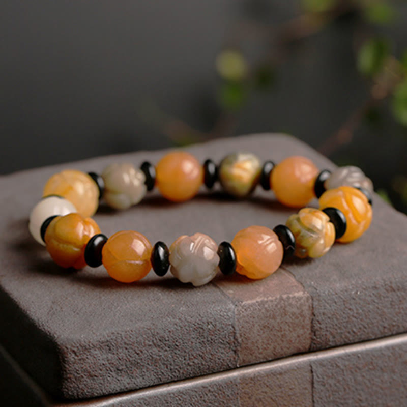 Buddha Stones Golden Silk Jade Lotus Wealth Luck Bracelet - image 6