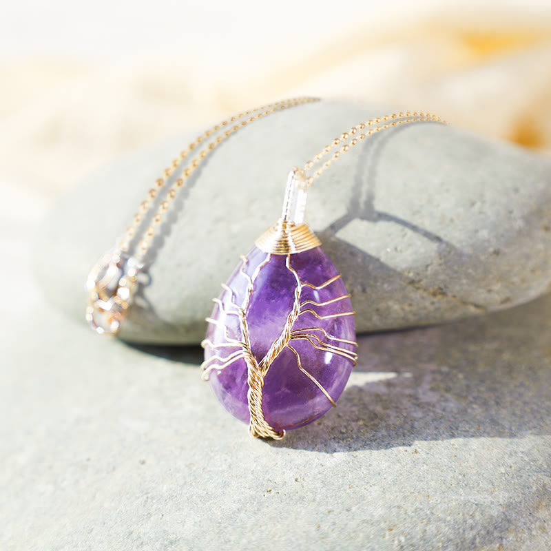 Buddha Stones Natural Quartz Crystal Tree Of Life Healing Energy Necklace Pendant - image 1