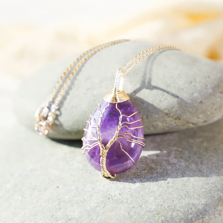 Buddha Stones Natural Quartz Crystal Tree Of Life Healing Energy Necklace Pendant - image 1