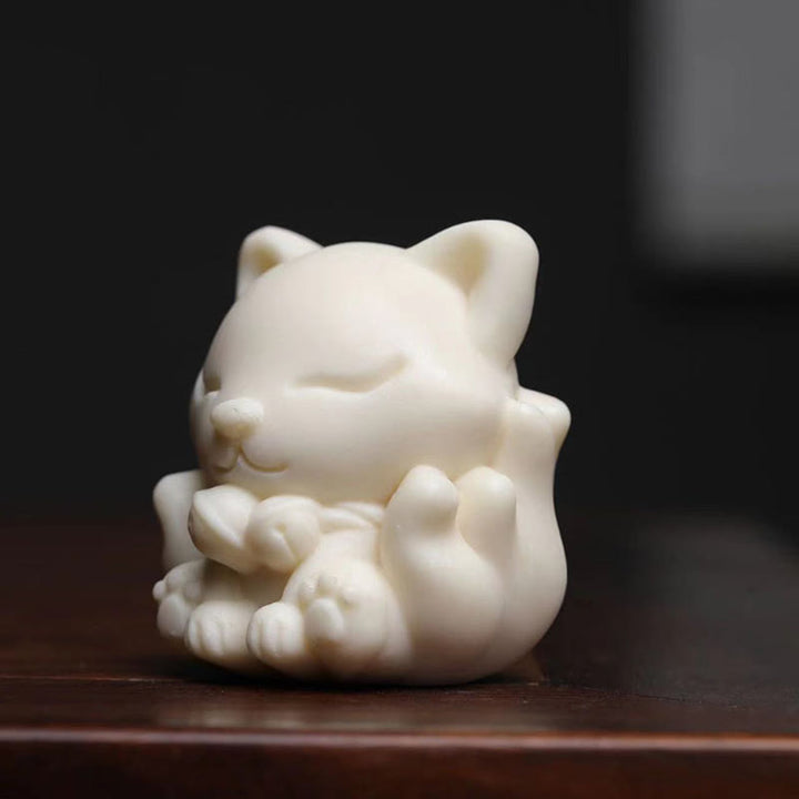 Buddha Stones Mini Nine Tailed Fox Ivory Fruit Sandalwood Green Sandalwood Blessing Decoration - image 2