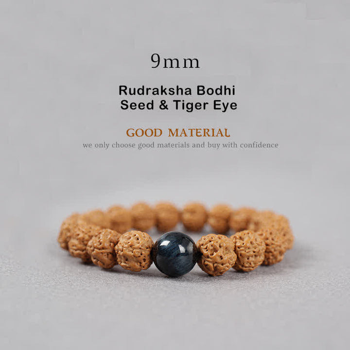 Buddha Stones Tibet Rudraksha Bodhi Seed Dzi Bead Amber Turquoise Wealth Bracelet - 9mm - Rudraksha Bodhi Seed & Tiger Eye - image 9