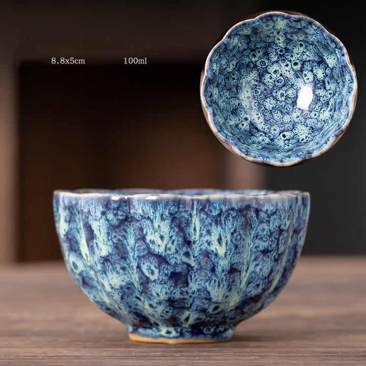 Buddha Stones Peach Blossom Pattern Ceramic Teacup Flower Tea Cups - RoyalBlue - image 19