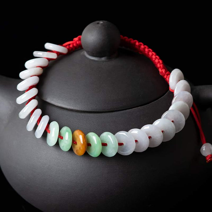Buddha Stones Round Jade Lucky Red String Weave Bracelet - image 10