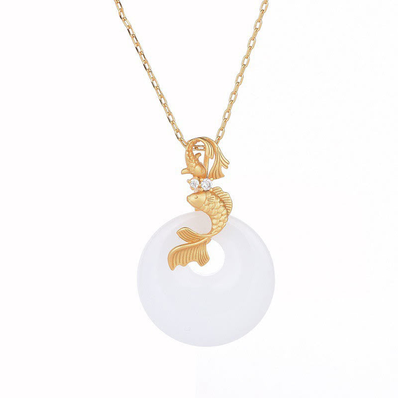Buddha Stones White Jade Koi Fish Wealth Prosperity Necklace Pendant - image 5