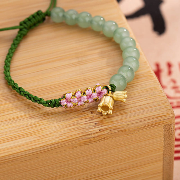 Buddha Stones Handmade Jade Bead Lily of the Valley Charm Luck Braided Bracelet - image 2