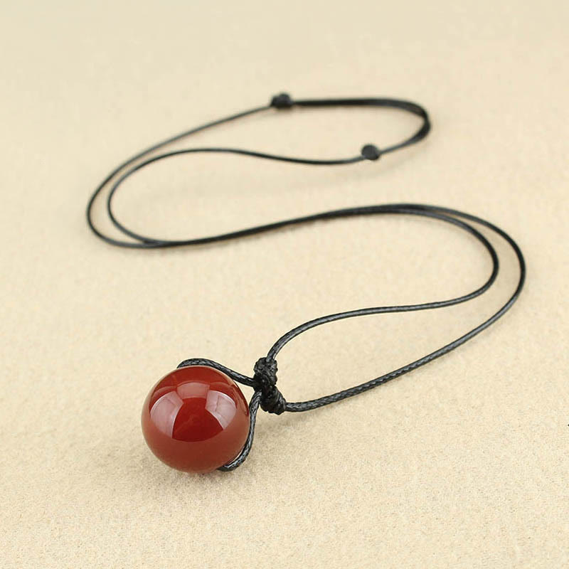 Buddha Stones Red Agate Bead Confidence Leather Rope Necklace Pendant - image 4