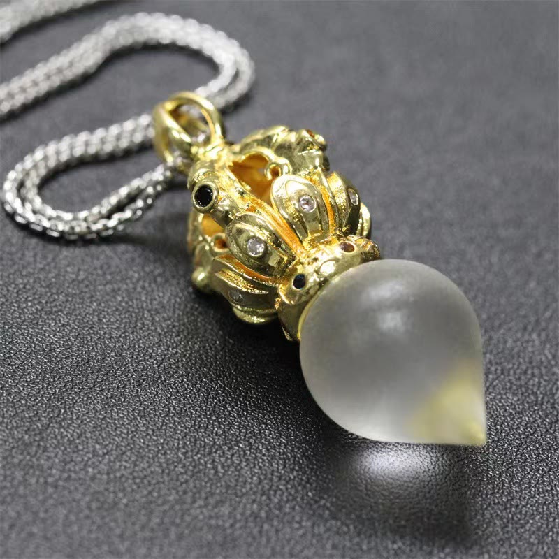 Buddha Stones Tibetan Dorje Vajra 4 Prong Lotus Liuli Crystal Strength Necklace Pendant - White Water Drop - image 21