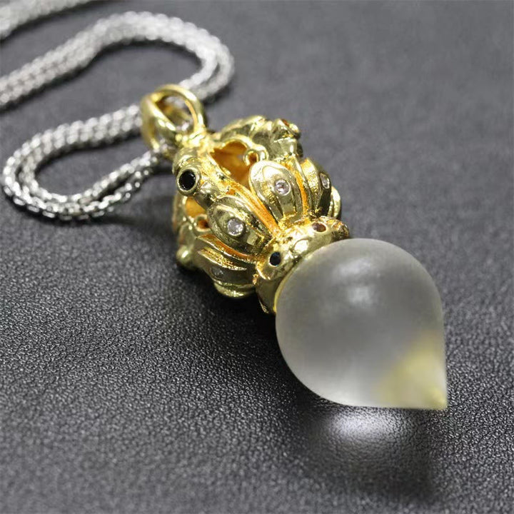 Buddha Stones Tibetan Dorje Vajra 4 Prong Lotus Liuli Crystal Strength Necklace Pendant - White Water Drop - image 21