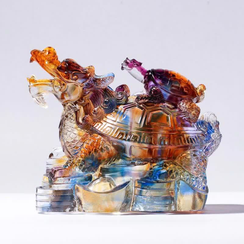 Buddha Stones Feng Shui Dragon Turtles Handmade Liuli Crystal Art Piece Protection Home Office Decoration - Dragon Turtle - image 0