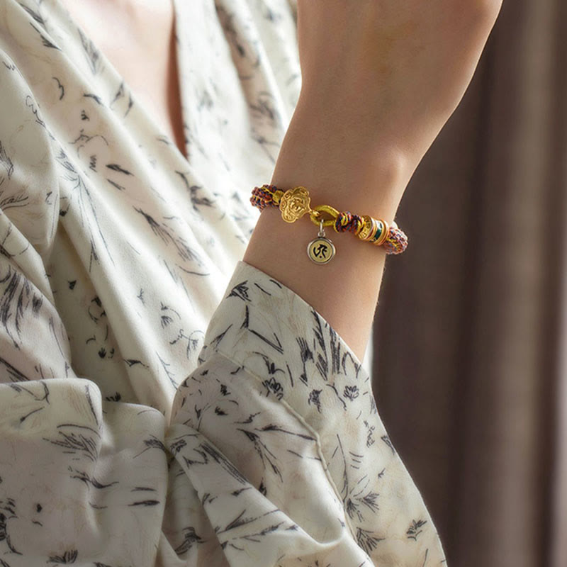 Buddha Stones 925 Sterling Silver Chinese Zodiac Natal Buddha Om Mani Padme Hum Luck Bell Braided String Bracelet - image 10