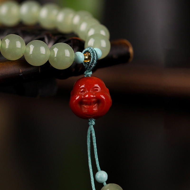 Buddha Stones Jade Red Agate Amber Laughing Buddha Prosperity Bracelet - image 7