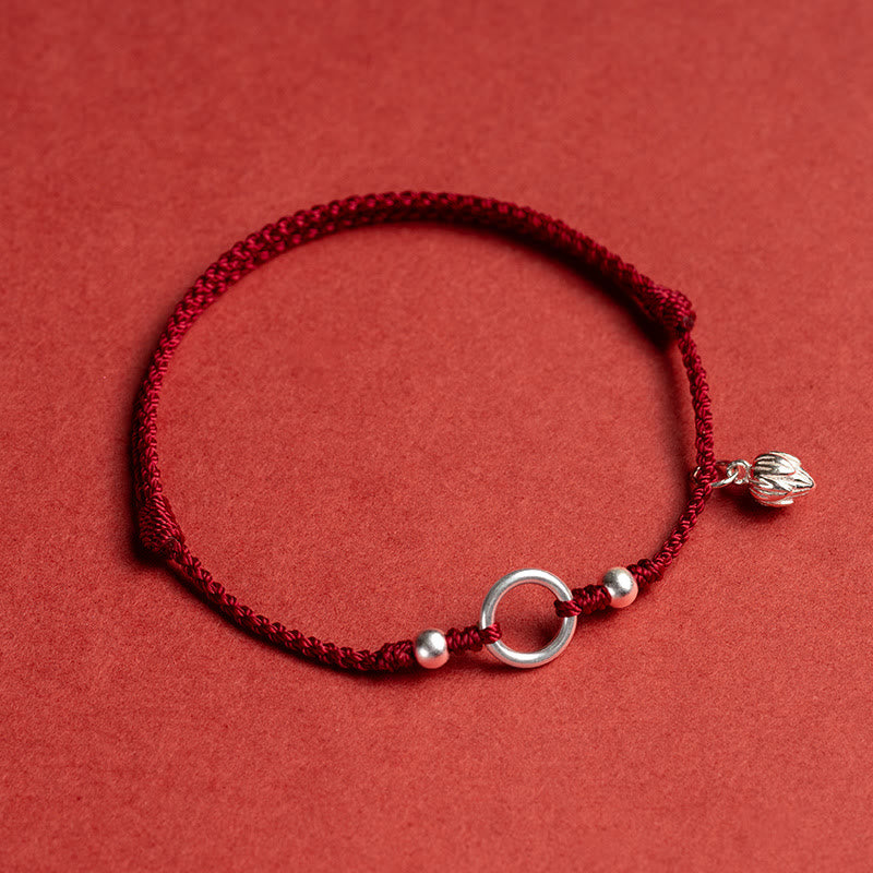 Buddha Stones 925 Sterling Silver Lucky Fortune Peace Joy Lotus Peace Buckle Red String Bracelet - Dark Red(Wrist Circumference 15-18cm) - Lotus - image 12