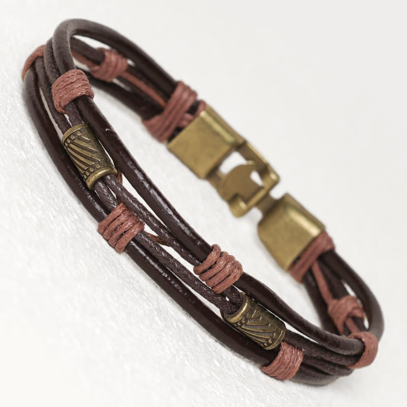 Buddha Stones Vintage Leather Wrist Band Brown Rope Layered Bracelet Bangle - Light Brown Thread - image 0
