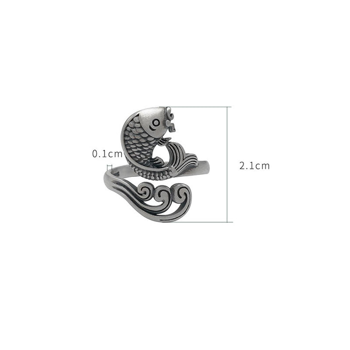 Buddha Stones 925 Sterling Silver Koi Fish Water Ripple Luck Wealth Ring - image 15