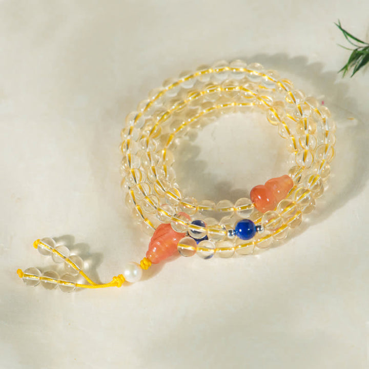 Buddha Stones 108 Mala Beads 925 Sterling Silver Natural Citrine Red Agate White Jade Prosperity Charm Bracelet - Lazurite - image 13