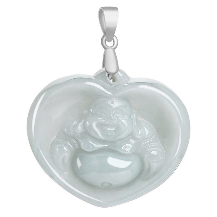 Buddha Stones Laughing Buddha White Jade Luck Blessing Titanium Steel Chain Necklace Pendant - image 9