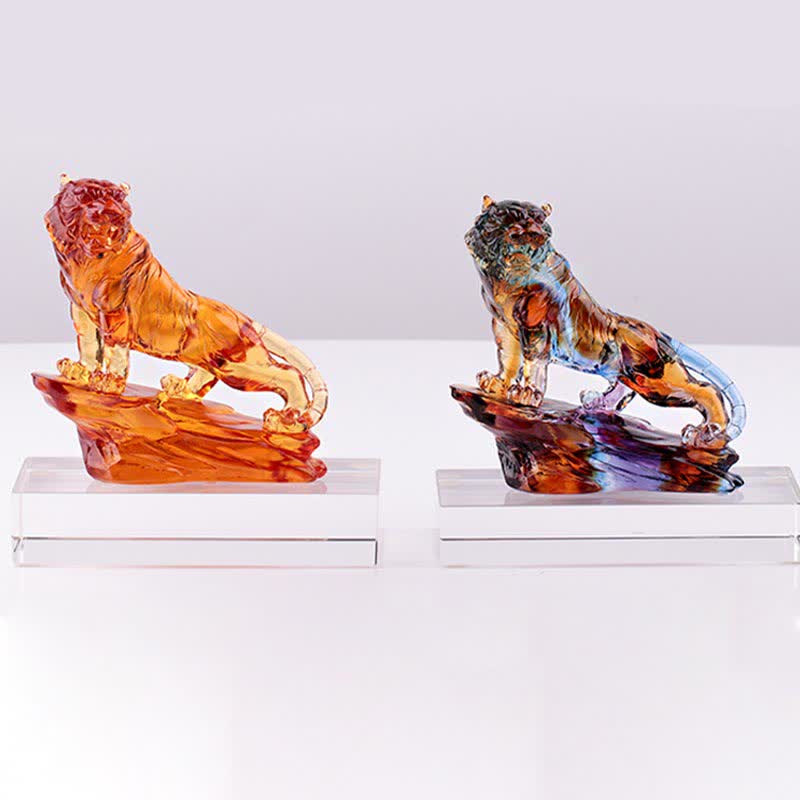 Buddha Stones Handmade Liuli Crystal Tiger Art Piece Protection Home Decoration - image 21