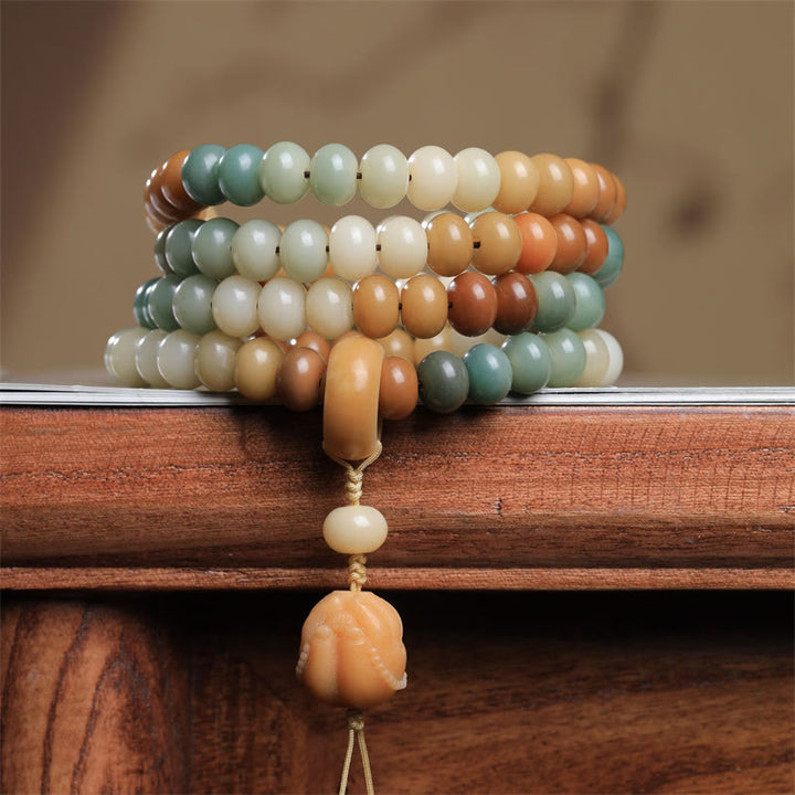 Buddha Stones 108 Mala Beads Gradient Bodhi Seed Buddha Hand Engraved Peace Bracelet - Bodhi Seed(Wisdom♥Wake Up) - image 0