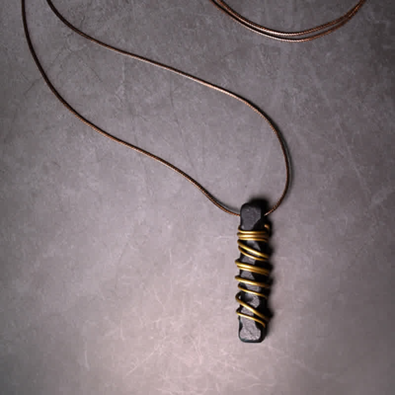 Buddha Stones Tibet Ebony Wood Copper Balance Peace Necklace Pendant - image 2