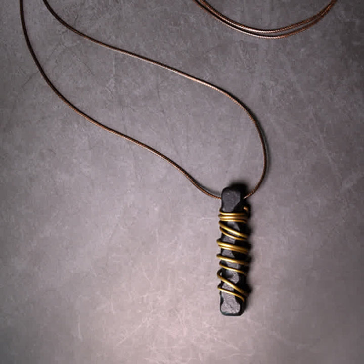 Buddha Stones Tibet Ebony Wood Copper Balance Peace Necklace Pendant - image 2