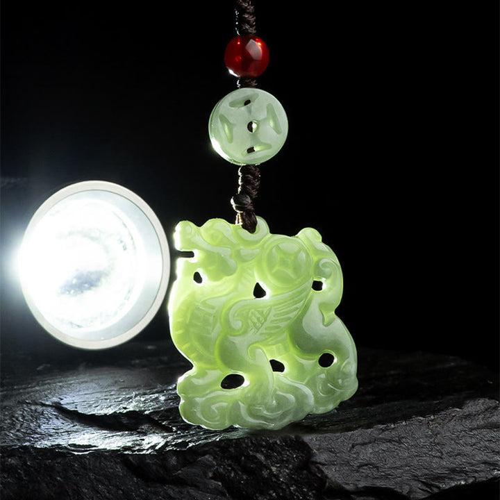Buddha Stones Natural Jade Kirin Prosperity Phone Hanging Decoration - image 9