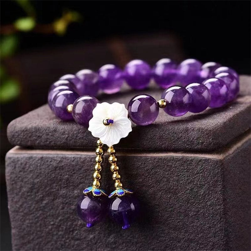 Buddha Stones Natural Amethyst Crystal Flower Spiritual Healing Bracelet - image 3
