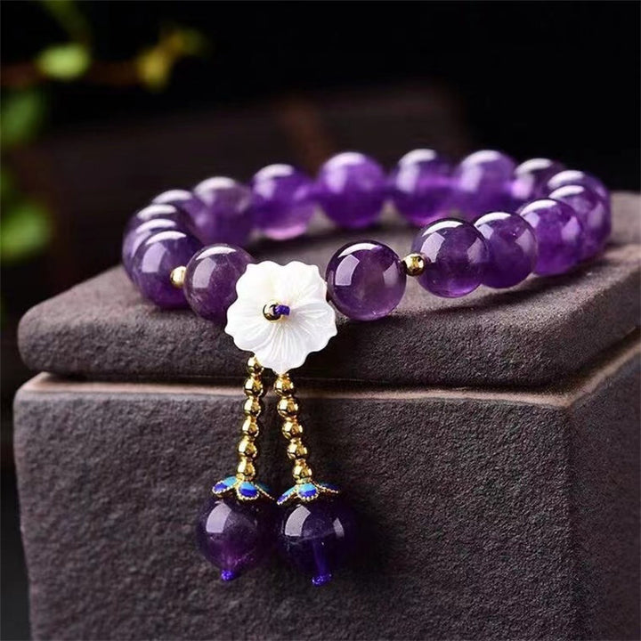 Buddha Stones Natural Amethyst Crystal Flower Spiritual Healing Bracelet - image 3