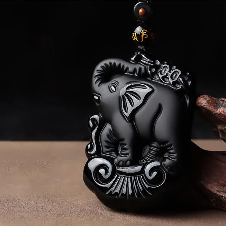 Black Obsidian Elephant Protection String Necklace Pendant Key Chain - image 3