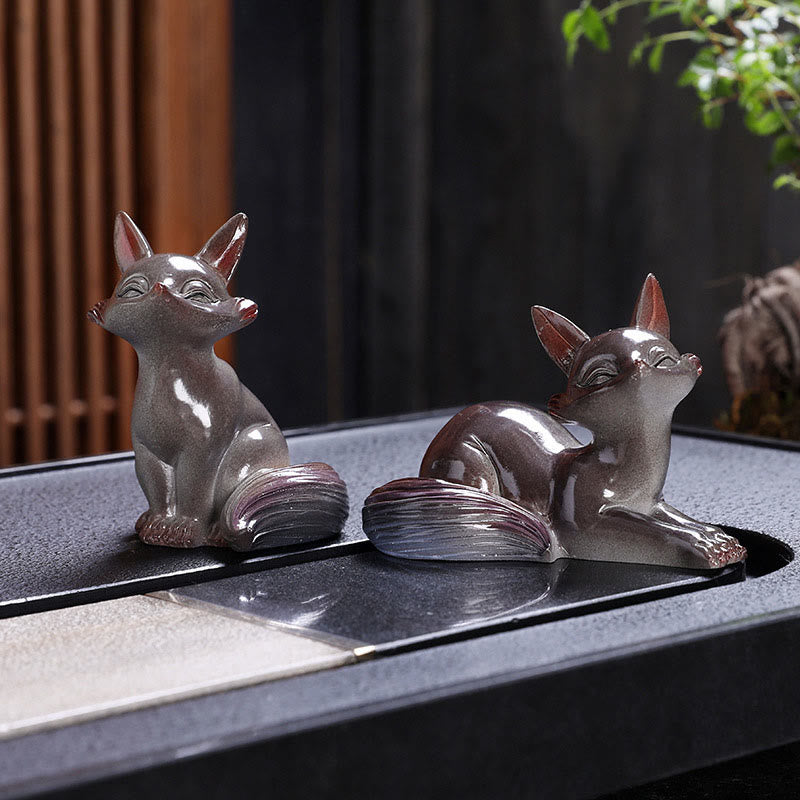 Buddha Stones Color Changing Small Cute Fox Tea Pet Resin Home Figurine Decoration - Color Changing - A Pair of Fox - image 3