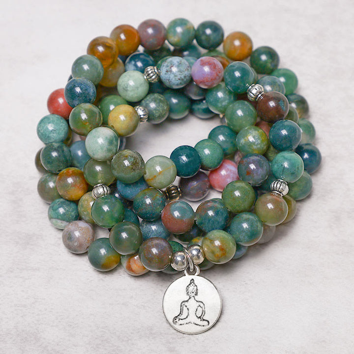 Buddha Stones 108 Mala Beads Indian Agate Lotus OM Buddha Tree of life Positive Calm Bracelet - Buddha (Compassion ♥ Serenity) - image 4