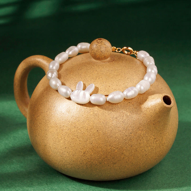 Buddha Stones Natural Pearl Cute Rabbit Sincerity Bracelet - image 1