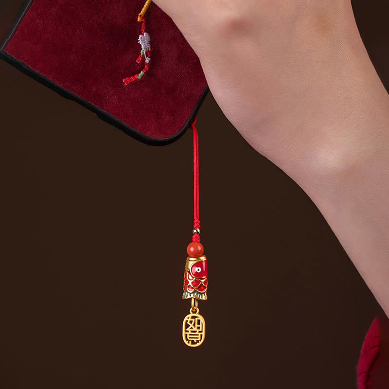 Buddha Stones Koi Fish Cinnabar Attracting Wealth Wish Ruyi Charm Luck Phone Hanging Decoration - image 19
