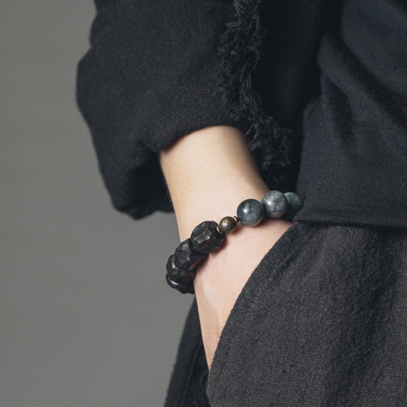 Buddha Stones Eagle's Eye Stone Ebony Wood Copper Confidence Couple Bracelet - image 3