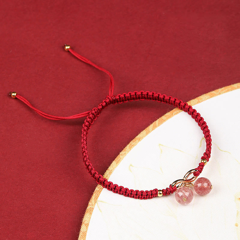 Buddha Stones Natural Strawberry Quartz Amethyst Green Phantom Bead Positive Bracelet - image 3