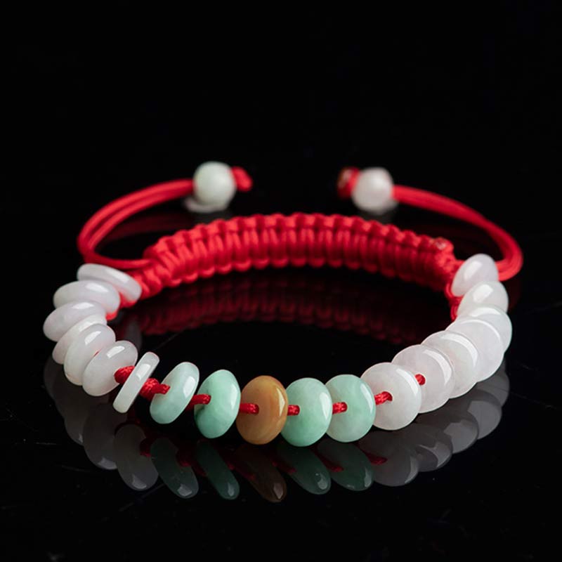 Buddha Stones Round Jade Lucky Red String Weave Bracelet - image 11