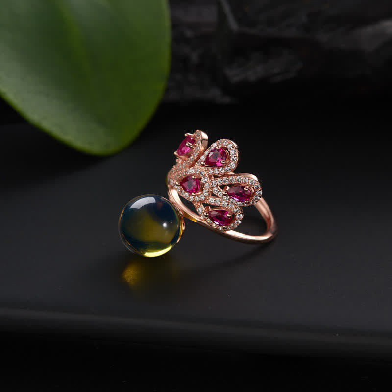 Peacock Amber Fortune Love Necklace Pendant Ring - image 4