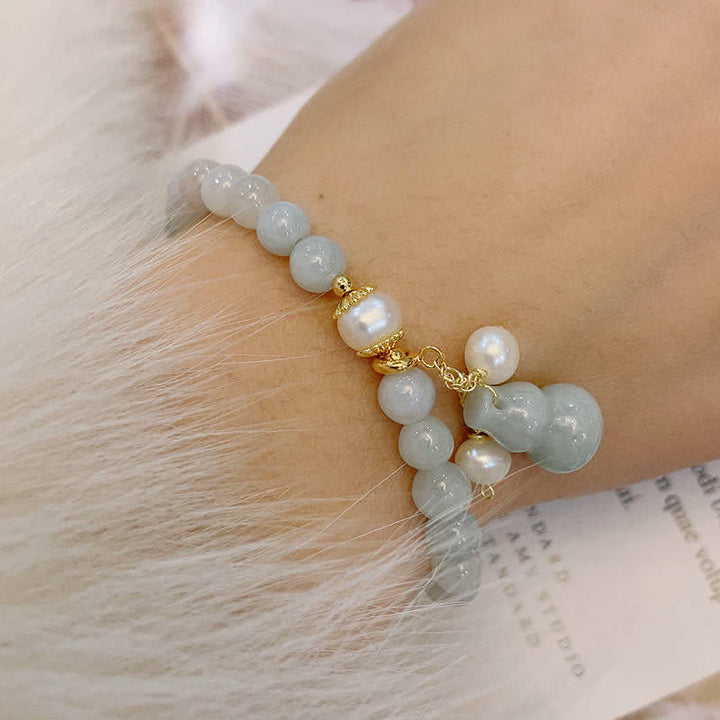 Buddha Stones Natural Jade Pearl Gourd Prosperity Luck Bracelet - image 2