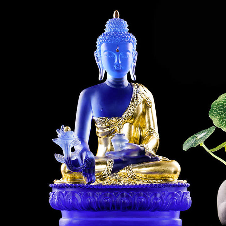 Buddha Stones Medicine Buddha Handmade Liuli Crystal Art Piece Compassion Statue Home Office Offering Decoration - image 0