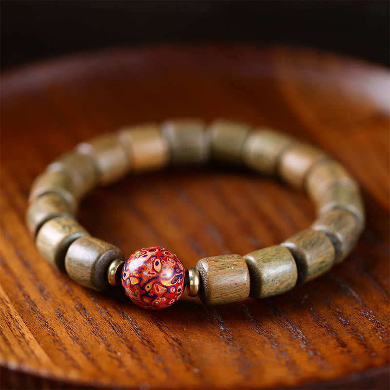 Buddha Stones Natural Green Sandalwood Small Leaf Red Sandalwood Lacquer Bead Peace Bracelet - Green Sandalwood(Cure♥Positive)(Wrist Circumference 14-17cm) - image 1