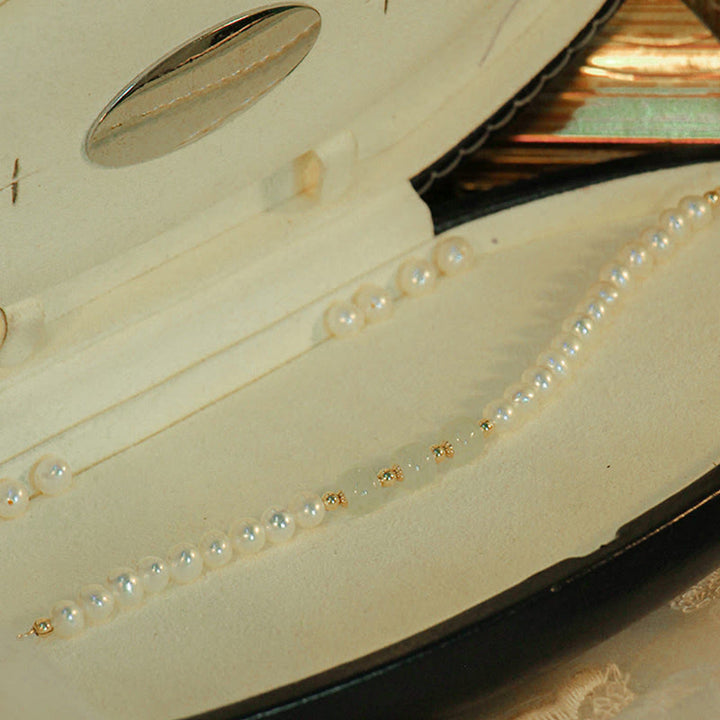 Buddha Stones 14K Gold Plated Natural Pearl Hetian Cyan Jade White Jade Sincerity Bead Chain Bracelet - image 28