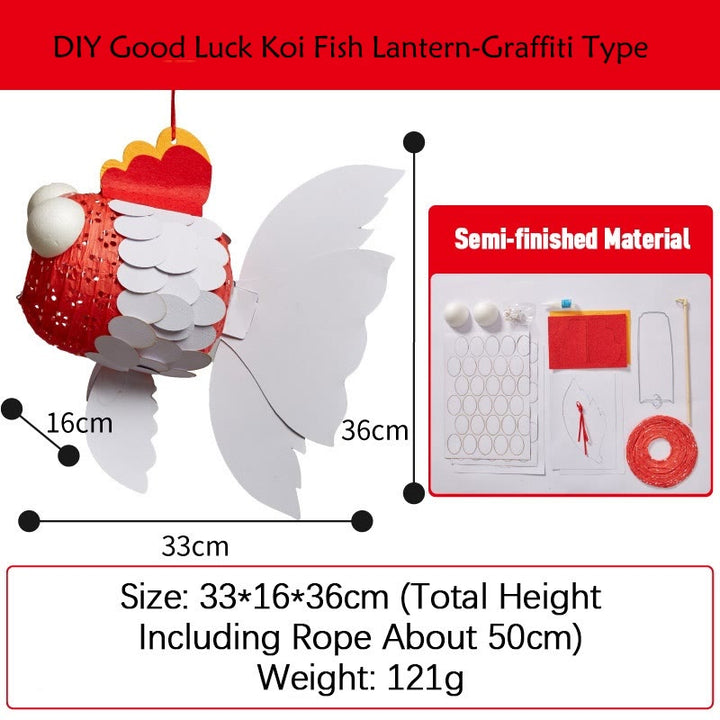 Buddha Stones DIY Good Luck Koi Fish Paper Lantern Lamp Mid-Autumn Festival Child Kids Lantern Decoration - DIY Good Luck Koi Fish Lantern-Graffiti Type 33*16*36cm - image 19