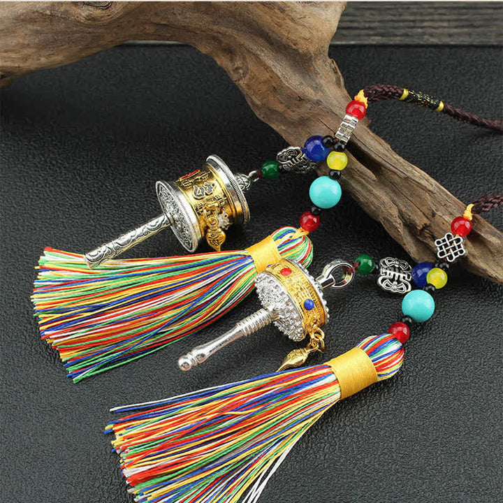 Tibet Om Mani Padme Hum Prayer Wheel Tassel Bag Car Hanging Decoration - image 2
