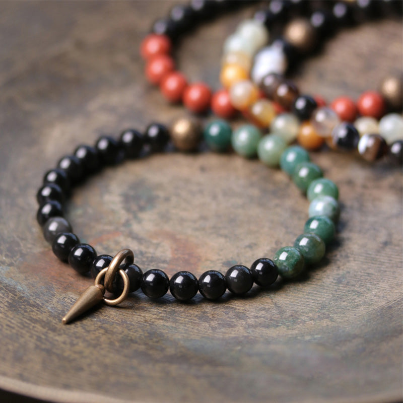 Buddha Stones Black Obsidian Sodalite Crystal Copper Strength Couple Bracelet - image 11