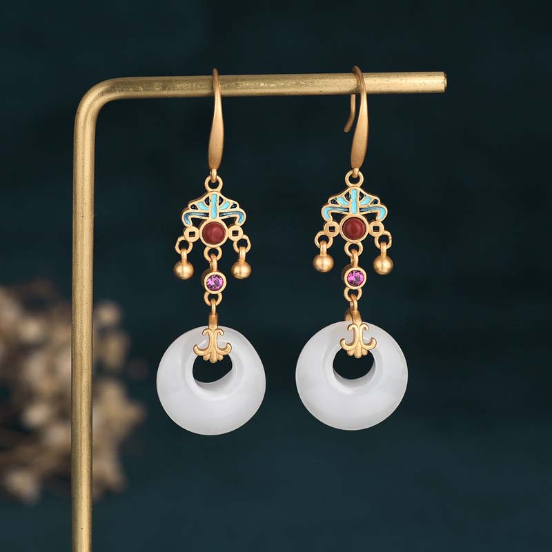 FengShui White Jade Blessing Drop Earrings - image 0