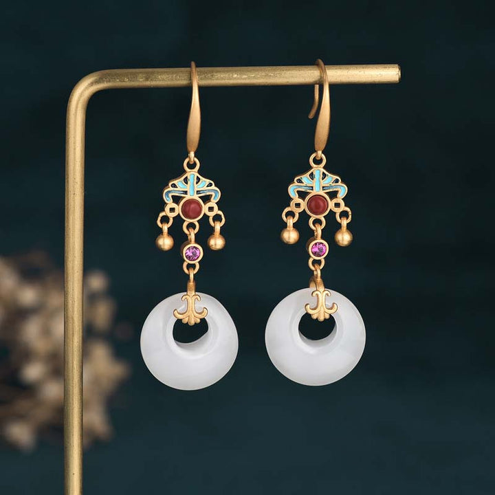 FengShui White Jade Blessing Drop Earrings - image 0