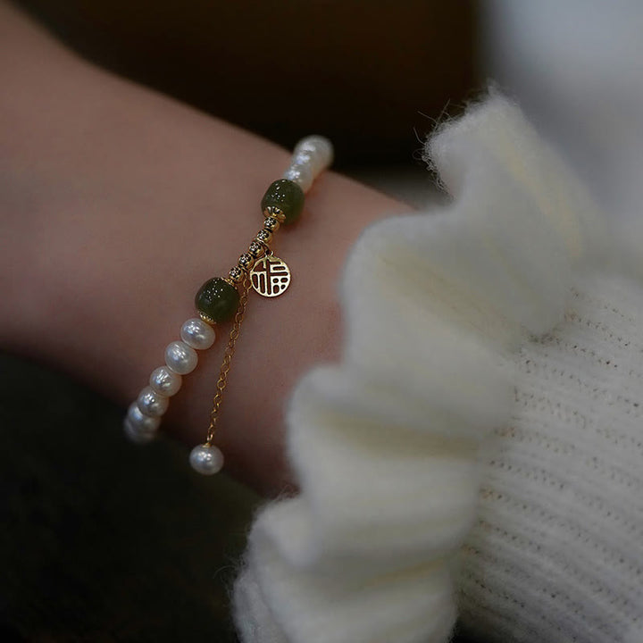 Buddha Stones Natural Pearl Hetian Jade Happiness Wisdom Bead Bracelet - image 12