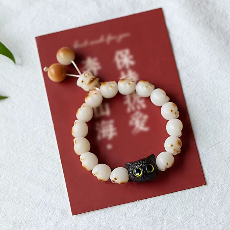 Buddha Stones Natural Bodhi Seed Red Sandalwood Lovely Paw Lucky Cat Peace Bracelet - image 10