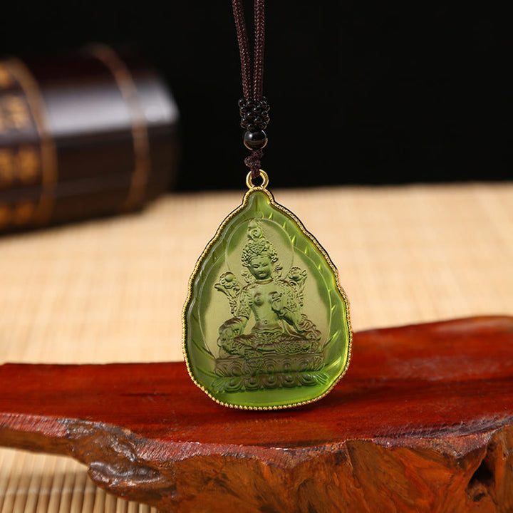 Buddha Stones Tibetan Buddha Liuli Crystal Serenity Necklace Pendant - Green Buddha - image 7